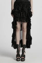 Black Drawstring Hollow Lace Women's Punk Skirt